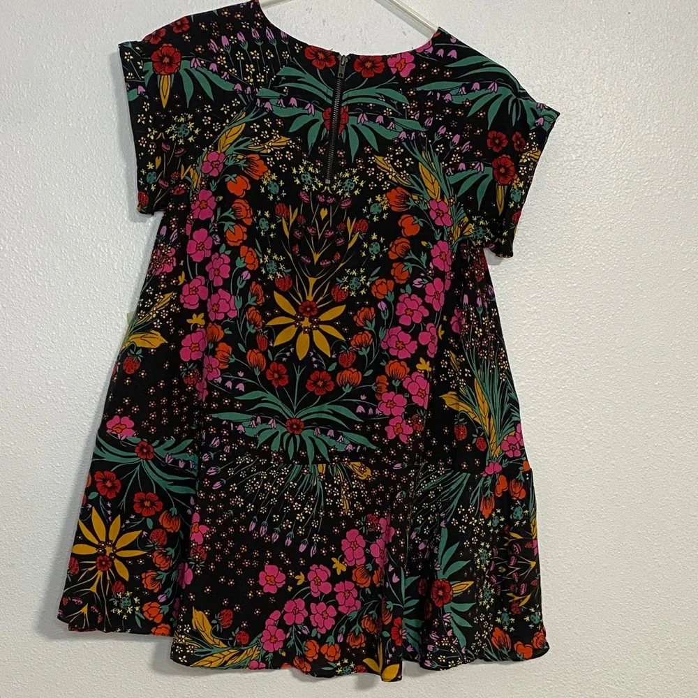 Free People Black Floral Mini Dress Size XS 57% Viscose 43%Lyocell